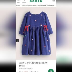 Mini Boden Navy Corduroy Christmas Dress